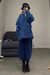 AVIVA JIFEI XUE Indigo Stripe Linen Short Kimono Jacket A21-KJS Reversible Indigo Stripe Linen Short Kimono Jacket